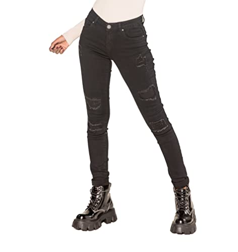 Nina Carter P100 Damen Skinny Fit Jeanshosen HIGH Waist Destroyed-Effekten Jeans Used-Look Waschungseffekt (Schwarz (P101-8), L) von Nina Carter