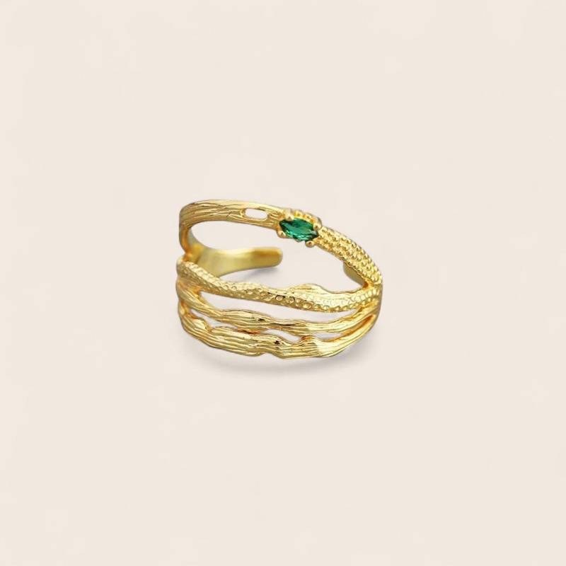 Geometric Emerald - Vier-Reihen-Ring Mit Smaragdstein Aus 925 Silber 18K Vergoldet von NINASIAjewelry