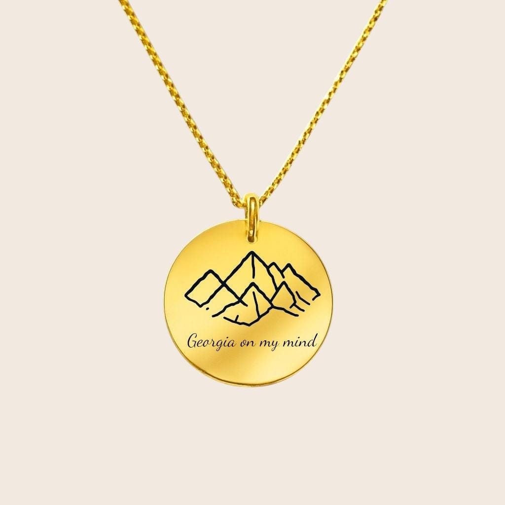 Heimat Schmuck - Georgia On My Mind Halskette 925 Silber 18K Vergoldet Geschenk Für Georgier Mit Bergmotiv von NINASIAjewelry