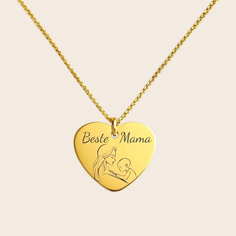 Personalisierte „Beste Mama" Gravur Herzförmige Halskette - 925 Silber 18K Vergoldet von NINASIAjewelry