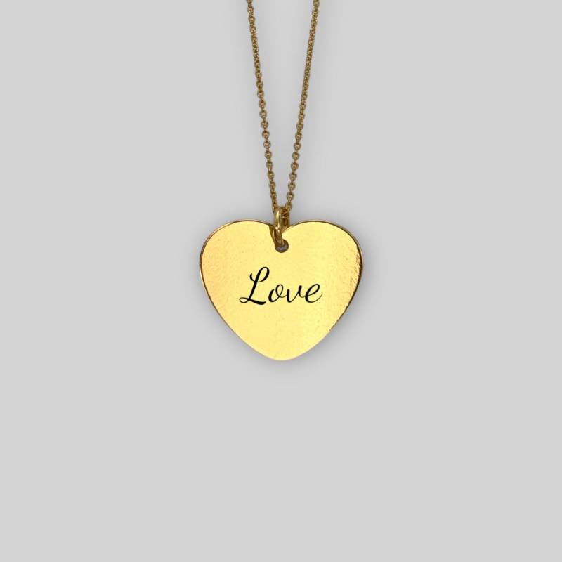 Personalisierte „Love" Gravur Herzförmige Halskette - 925 Silber 18K Vergoldet von NINASIAjewelry