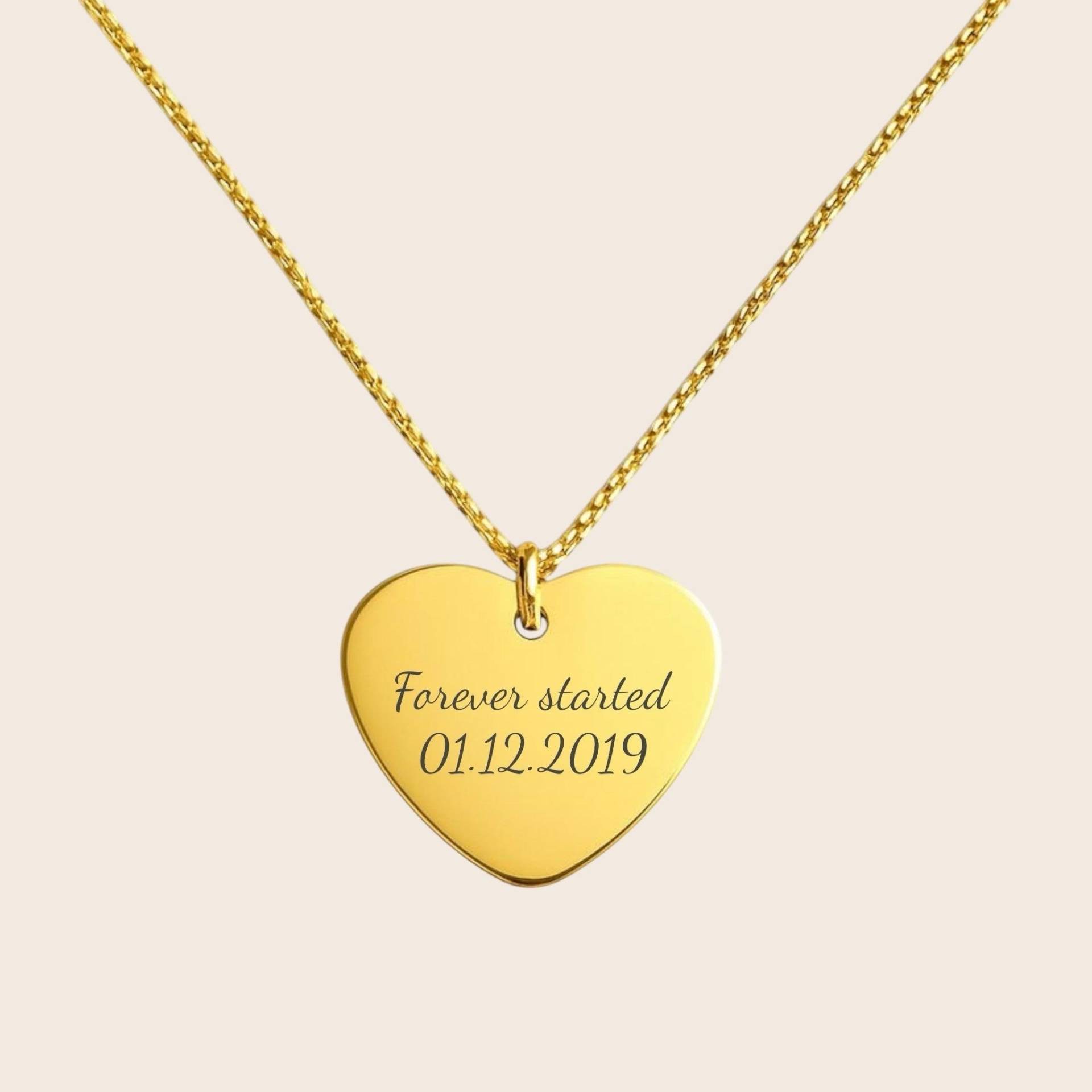 Personalisierte „Me & You"/„Forever Started" Mit Datum Gravur Herzförmige Halskette - 925 Silber 18K Vergoldet von NINASIAjewelry