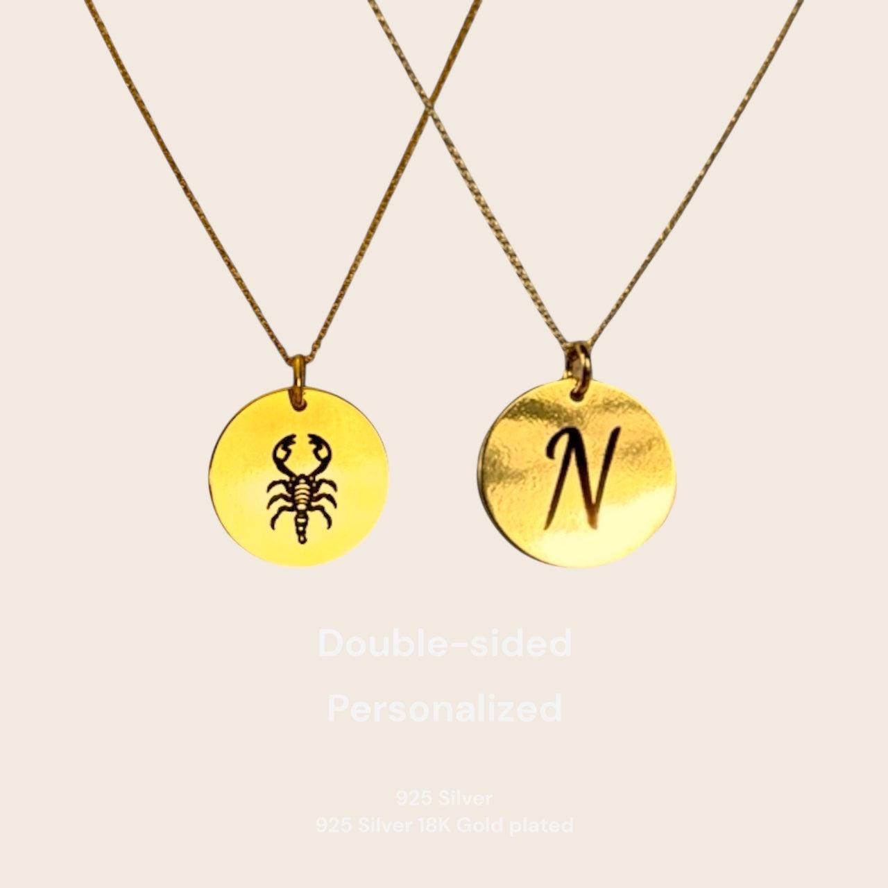 Personalisierte Doppelseitige Halskette - Gravierte Sternzeichen- & Initialen-Kette Aus 925 Silber 18K Vergoldet von NINASIAjewelry