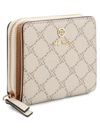 Nine West Damen Lockup 9s Small Zip Around Wallet etta, Tote, geldbörse, AVA, Tasche, Designer, Pilz-Logo, Milch von Nine West