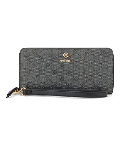 Nine West Damen Lockup 9s Zip Around with Wristlet, Designer, Trend, mit Reißverschluss, Geldbörse, Onyx-Logo von NINE WEST