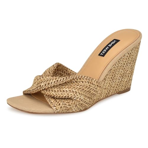 NINE WEST Damen Nikhil Keilsandale, Naturbast, 39 EU von NINE WEST
