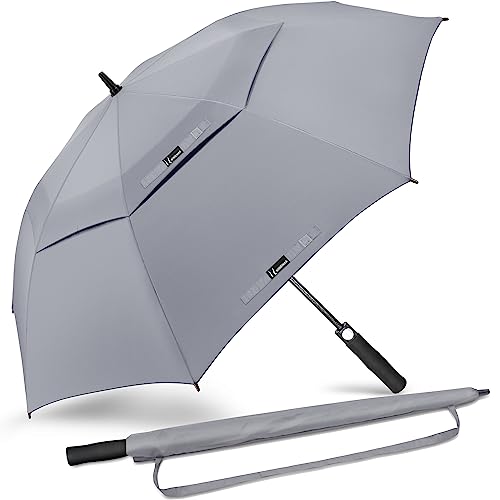 NINEMAX Golf Schirm Sturmfest L - Übergröße Regenschirm Automatisch Öffnen - Extra Große Regenschirme Doppeltes Vordach für Reisen,Golfen(Grau) von NINEMAX