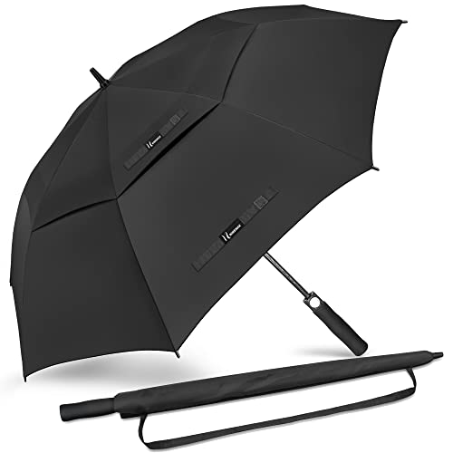 NINEMAX Golf Schirm Sturmfest M - Übergröße Regenschirm Automatisch Öffnen - Extra Große Regenschirme Doppeltes Vordach für Reisen,Golfen(Schwarz) von NINEMAX