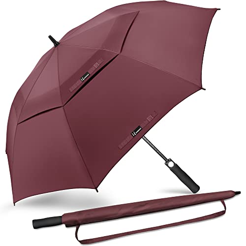 NINEMAX Golf Schirm Sturmfest XL - Übergröße Regenschirm Automatisch Öffnen - Extra Große Regenschirme Doppeltes Vordach für Reisen,Golfen(Weinrot) von NINEMAX