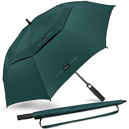 NINEMAX Golf Schirm Sturmfest XXL - Übergröße Regenschirm Automatisch Öffnen - Extra Große Regenschirme Doppeltes Vordach für Reisen,Golfen(Dunkelgrün) von NINEMAX