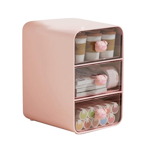 Kleiner Schreibtisch-Organizer mit Schublade, Make-up-Schubladen-Organizer, Kosmetik-Organizer, Büro-Desktop-Aufbewahrungsbox für Büro, Schule, Zuhause (Kleines rosa Schweinchen) von NINESHE
