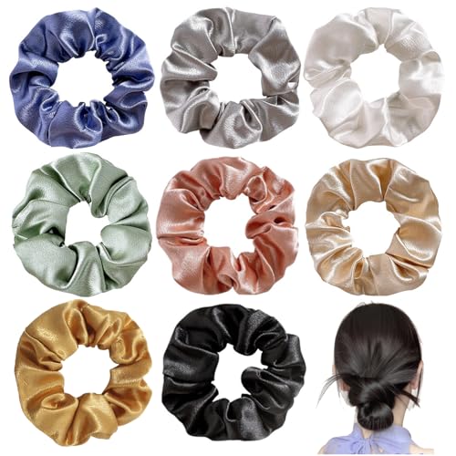 NINESPRING 8 Stück Seiden Scrunchies für Damen, Premium Satin Haargummis, Seide Haargummi Weich Elastisch Silk Skrunschis Groß für Damen und Mädchen Haarschmuck, 8 Farben von NINESPRING