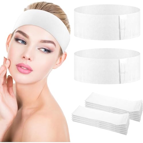 NINFEIQI 20 Stück Einweg-Spa-Gesichts-Stirnbänder, Vlies-elastisches Gesichts-Stirnband, weiches Hautpflege-Haarband mit verstellbarem magischem Klebeband für Kosmetikerin, Salon, Ästhetikerbedarf von NINFEIQI