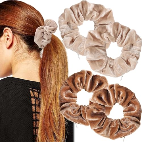 NINFEIQI Haargummi mit Reißverschlusstasche, elastische versteckte Tasche, Haargummis, Samt-Haargummis für Schlüssel, kleine Gegenstände, Frauen und Mädchen, Haar-Accessoires, 4 Stück von NINFEIQI