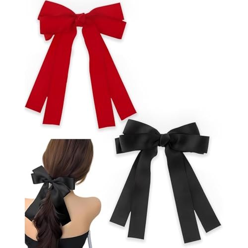 NINFEIQI Seidige Satin-Haarschleifen, groß, seidige Schleife, Pferdeschwanz-Halter, Haarschmuck für Damen und Mädchen, 2 Stück von NINFEIQI