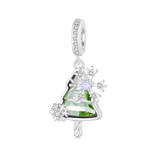 NINAGN 925 Sterling Silber Schneeflocke Weihnachtsbaum Anhänger Charm Neujahr, Weihnachtsgeschenke geeignet für Damen Halsketten und Armbänder von NINGAN