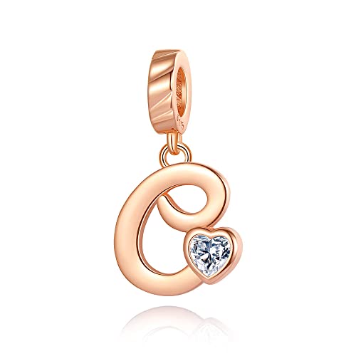 NINGAN Brief C Anhänger Charm Rose Gold 927 Sterling Silber Brief Charms,CZ Birthstone Anhänger Geschenke für Geburtstag von NINGAN