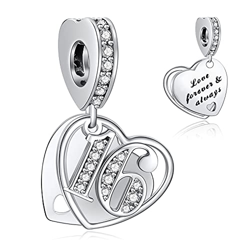 NINGAN 16 Charme-Charms-Anhänger 925 Sterling Silber Charm Bead für Chamilia und europäische Armbänder und Halsketten von NINGAN