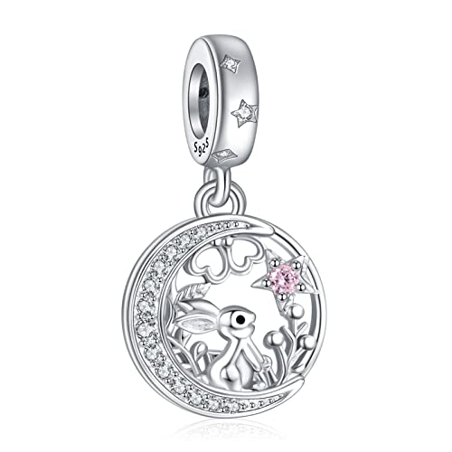 NINGAN 925 Sterling Silber Anhänger Schönes Häschen Glänzend rosa Edelstein Anhänger passend für Damen Armband Halskette von NINGAN