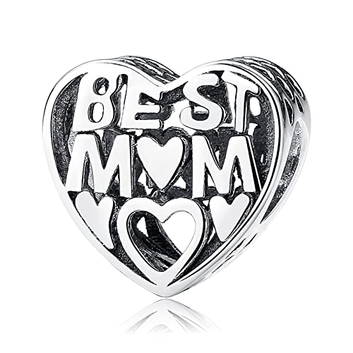 NINGAN 925 Sterling Silber Best Mom Charms Herz Perlen Geeignet für Frauen Armband Muttertag Schmuck Geschenk von NINGAN