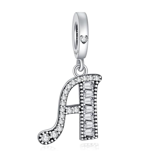 NINGAN 925 Sterling Silber Buchstabe Anhänger A-Z Charm Anhänger Geeignet für Frauen Armband Halskette Glänzendes 5A quadratisches Zirkonium Perlen Geburtstagsgeschenk（A） von NINGAN