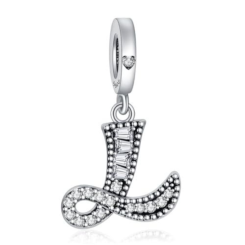 NINGAN 925 Sterling Silber Buchstabe Anhänger A-Z Charm Anhänger Geeignet für Frauen Armband Halskette Glänzendes 5A quadratisches Zirkonium Perlen Geburtstagsgeschenk（L） von NINGAN