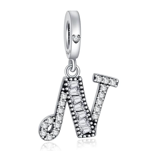 NINGAN 925 Sterling Silber Buchstabe Anhänger A-Z Charm Anhänger Geeignet für Frauen Armband Halskette Glänzendes 5A quadratisches Zirkonium Perlen Geburtstagsgeschenk（N） von NINGAN