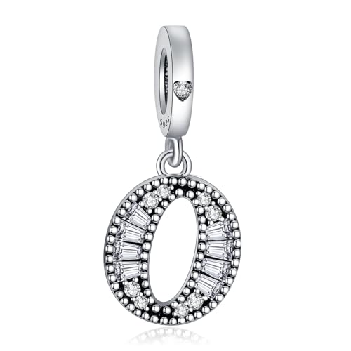 NINGAN 925 Sterling Silber Buchstabe Anhänger A-Z Charm Anhänger Geeignet für Frauen Armband Halskette Glänzendes 5A quadratisches Zirkonium Perlen Geburtstagsgeschenk（O） von NINGAN