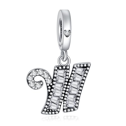 NINGAN 925 Sterling Silber Buchstabe Anhänger A-Z Charm Anhänger Geeignet für Frauen Armband Halskette Glänzendes 5A quadratisches Zirkonium Perlen Geburtstagsgeschenk（W） von NINGAN