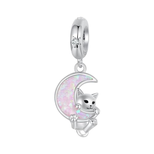 NINGAN 925 Sterling Silber Charme Mond Katze Anhänger Perle kompatibel mit Frauen Armband Perle Australischer Schatz Charme, Familie und Freunde Geburtstagsgeschenke von NINGAN
