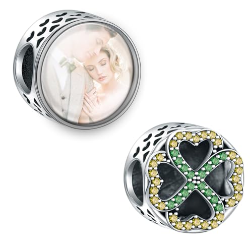 NINGAN 925 Sterling Silber Charms Clover Personalisiertes Bild Charm Fit Damen Armband Halskette Urlaubsgeschenke für Familienfreunde von NINGAN