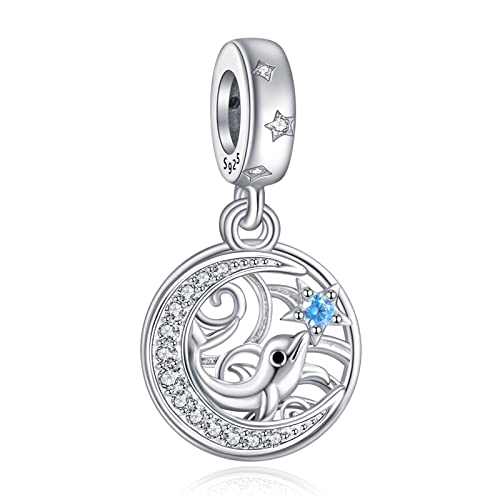 925 Sterling Silber Dolphin Anhänger länzender blauer Edelstein Anhänger passend für Damen Armband Halskette von NINGAN