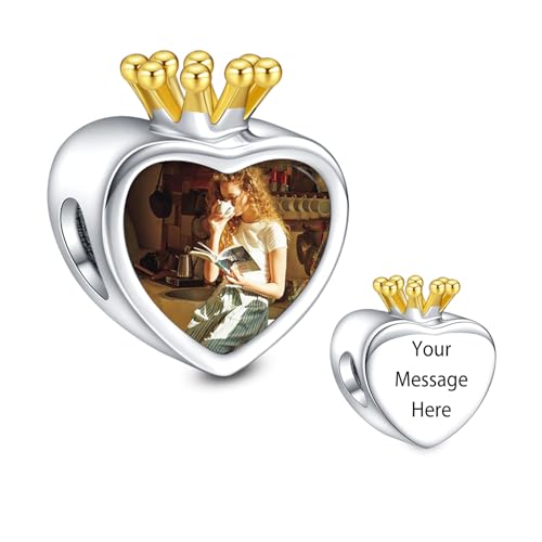 NINGAN 925 Sterling Silber Personalisierte Charme, HerzföRmige, Quadratische Charme, Personalisierte Foto Benutzerdefinierte AnhäNger, FüR Frauen ArmbäNder(Crown Custom Text) von NINGAN
