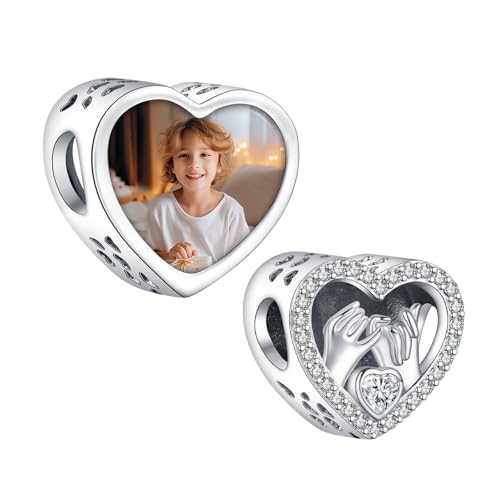 NINGAN 925 Sterling Silber Personalisierte Charme, HerzföRmige, Quadratische Charme, Personalisierte Foto Benutzerdefinierte AnhäNger, FüR Frauen ArmbäNder(Hand in Hand) von NINGAN