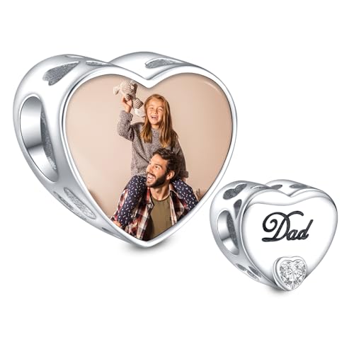 NINGAN 925 Sterling Silber Personalisierte Charme, HerzföRmige, Quadratische Charme, Personalisierte Foto Benutzerdefinierte AnhäNger, FüR Frauen ArmbäNder(Papa) von NINGAN