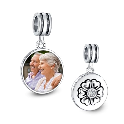 NINGAN 925 Sterling Silber Personalisierte Charme, HerzföRmige, Quadratische Charme, Personalisierte Foto Benutzerdefinierte AnhäNger, FüR Frauen ArmbäNder(Runder Anhänger) von NINGAN