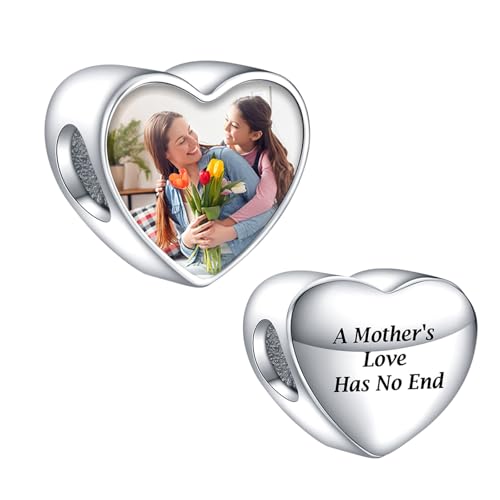 NINGAN 925 Sterling Silber Personalisierte Foto Charms Fit Frauen Armbänder Halsketten Kundenspezifische gravierte Liebe Herz Bead (Mutter Liebe hat kein Ende) von NINGAN
