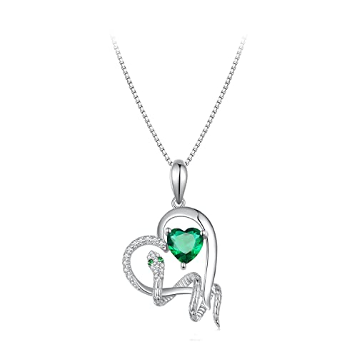 NINGAN 925 Sterling Silber Schlange und Liebe Sparkling Emerald Damen Anhänger Halskette Boutique Schmuck Festival Mama, Frau liebt Dinge von NINGAN