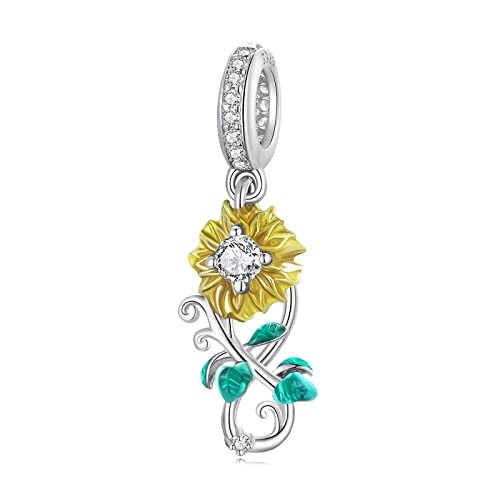 NINGAN 925 Sterling Silber Sonnenblume Anhänger Glänzender Zirkon Tropfen Glasur Anhänger Geeignet für Damen Armband Halskette von NINGAN