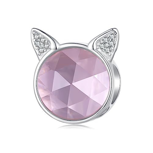 NINGAN 925 Sterling Silber niedliche Haustier Katze Perle Anhänger 5A rosa Zirkon Charme, kompatibel mit Frauen Armband Perlen, Geburtstagsgeschenk von NINGAN