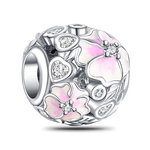 NINGAN 925 Sterling Silber rosa Blütenblatt kugelförmige Hohl Charme Geeignet für Damenarmband von NINGAN