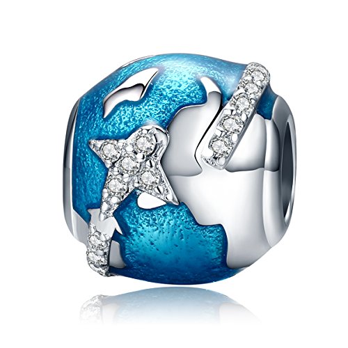 NINGAN Ballon mit Heißluftballon Charme-Charms-Anhänger 925 Sterling Silber Charm Bead für Chamilia und europäische Armbänder und Halskette (Globe Travel) von NINGAN