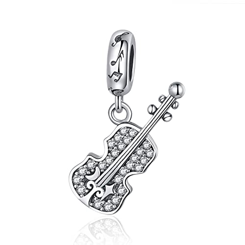NINGAN Charm 925 Sterling Silber Echte Musik Violine Schillernde Violine Anhänger Charms Perlen Für Frauen Mädchen Mama, Kompatibel Mit Allen Europäischen Armbändern von NINGAN