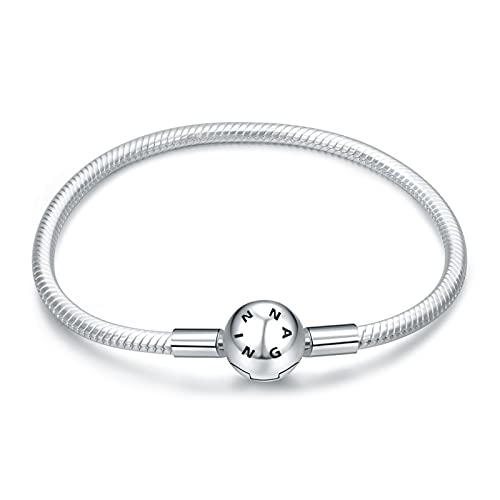 NINGAN Charm Armband für Frauen Mädchen passen Sterling Silber Liebe Herz Druckknopf Perle, Muttertag Geburtstag Schmuck Geschenke, schwarz 17 cm Armband von NINGAN