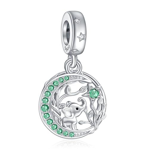 NINGAN Elefant Anhänger 925 Sterling Silber Charme Glänzend grüner Edelstein Anhänger passend für Damen Armband Halskette(A) von NINGAN