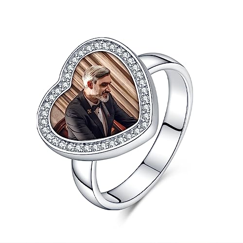 NINGAN Frauen Ring 925 Sterling Silber Personalisierte Herz Ring 5A Zirkon DIY Design Foto Ringe Schmuck Geschenk für Familie Freund(6) von NINGAN