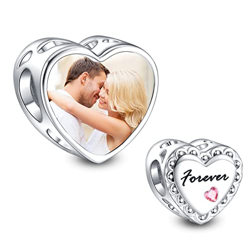 NINGAN Für immer Liebe Personalisierter Foto Charme For Wife 925 Sterling Silber Schmuck Perlen Geeignet für Damenarmbänder und -ketten Weihnachtsgeschenke von NINGAN