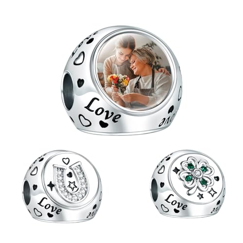 NINGAN Horseshoe Clover Liebe Charms 925 Sterling Silber personalisierte Bild Charm Fit Frauen Armband Halskette Geschenk für Frauen von NINGAN