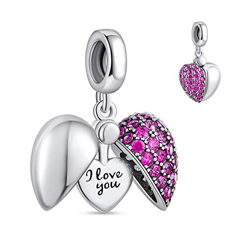 NINGAN “I Love You (Ich liebe dich)” Herz Charm-Anhänger 925 Sterling Silber Charm Bead für europäische Armbänder und Halsketten (Lila) von NINGAN