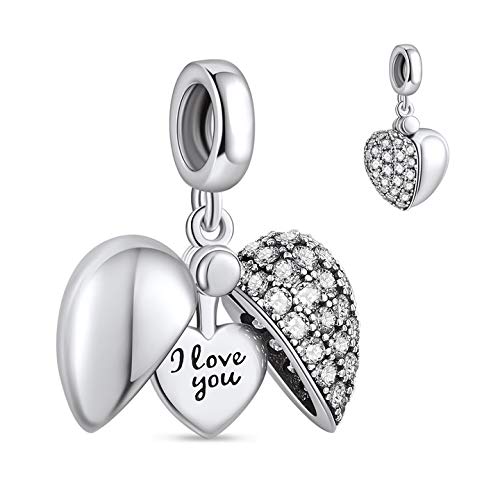 NINGAN “I Love You (Ich liebe dich)” Herz Charm-Anhänger 925 Sterling Silber Charm Bead für europäische Armbänder und Halsketten (Weiß) von NINGAN